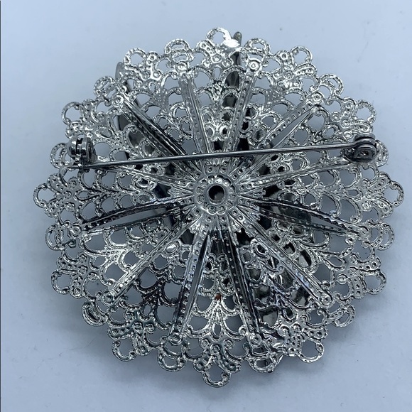 Silver tone with black Art Deco style flames - Picture 4 of 5